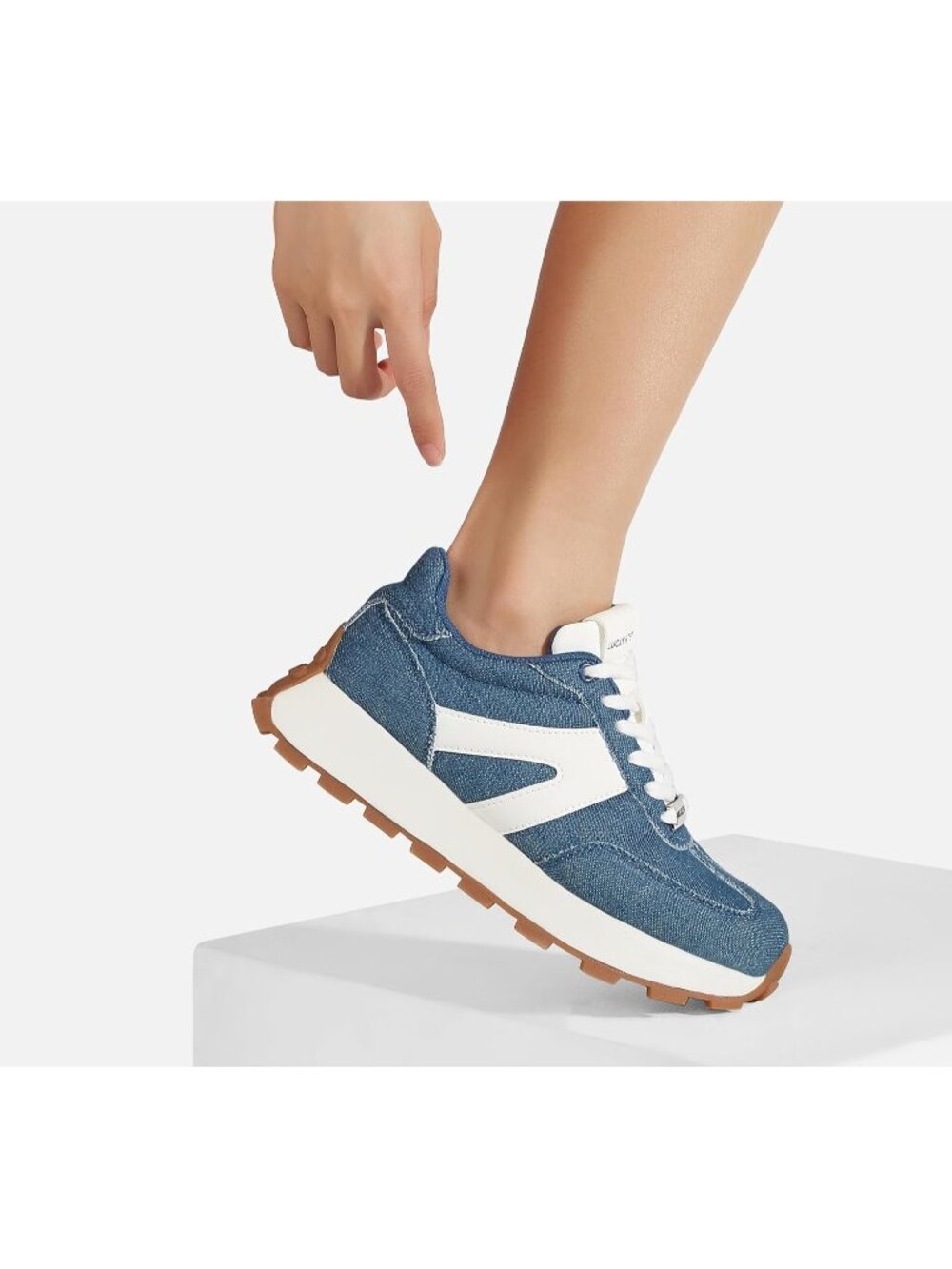 Women's Denim Blue Retro Classic Stylish Lace Up Tennis Running Walking Sneaker - Picture 2 of 7